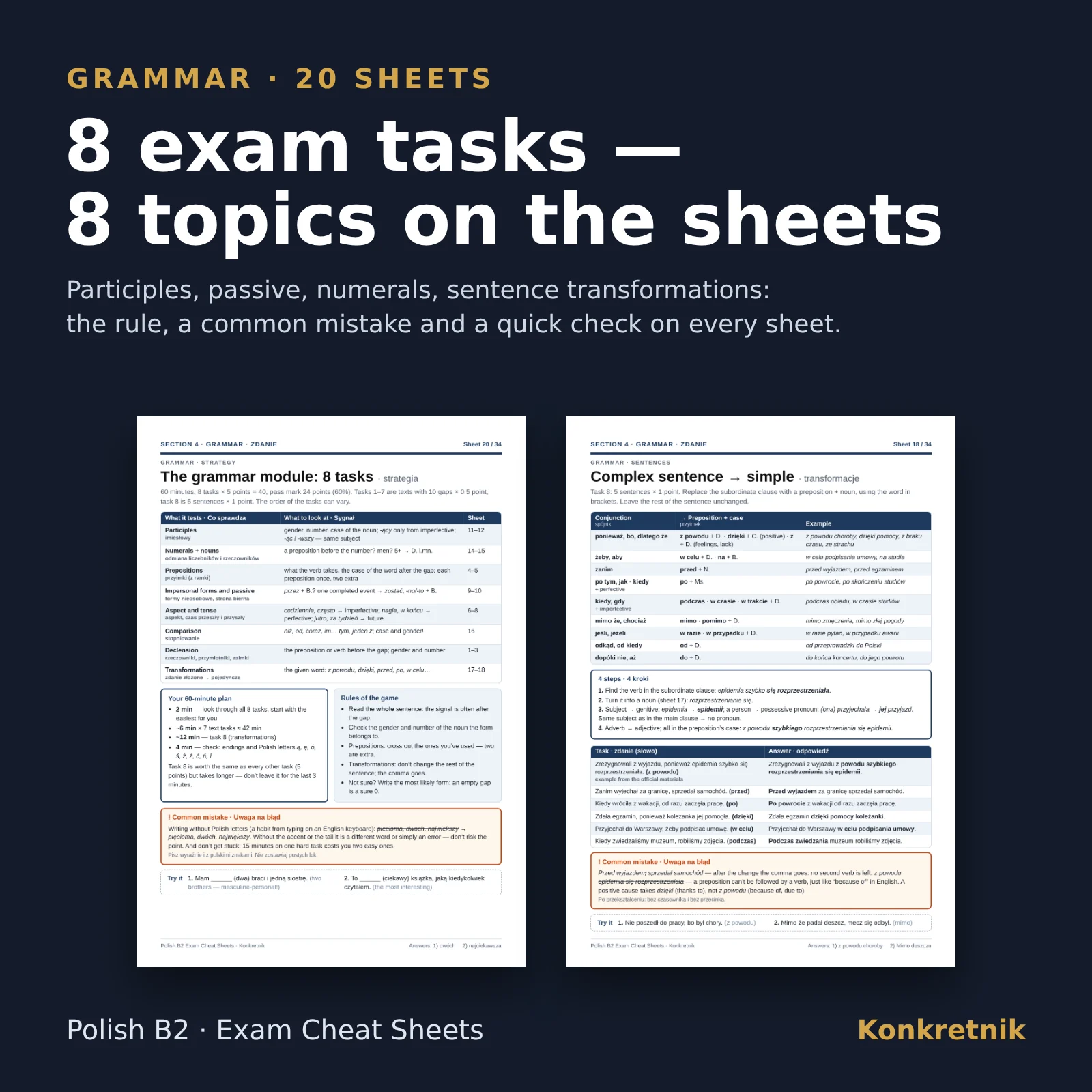 Polish B2 Exam Study Sheets – grammar sheets