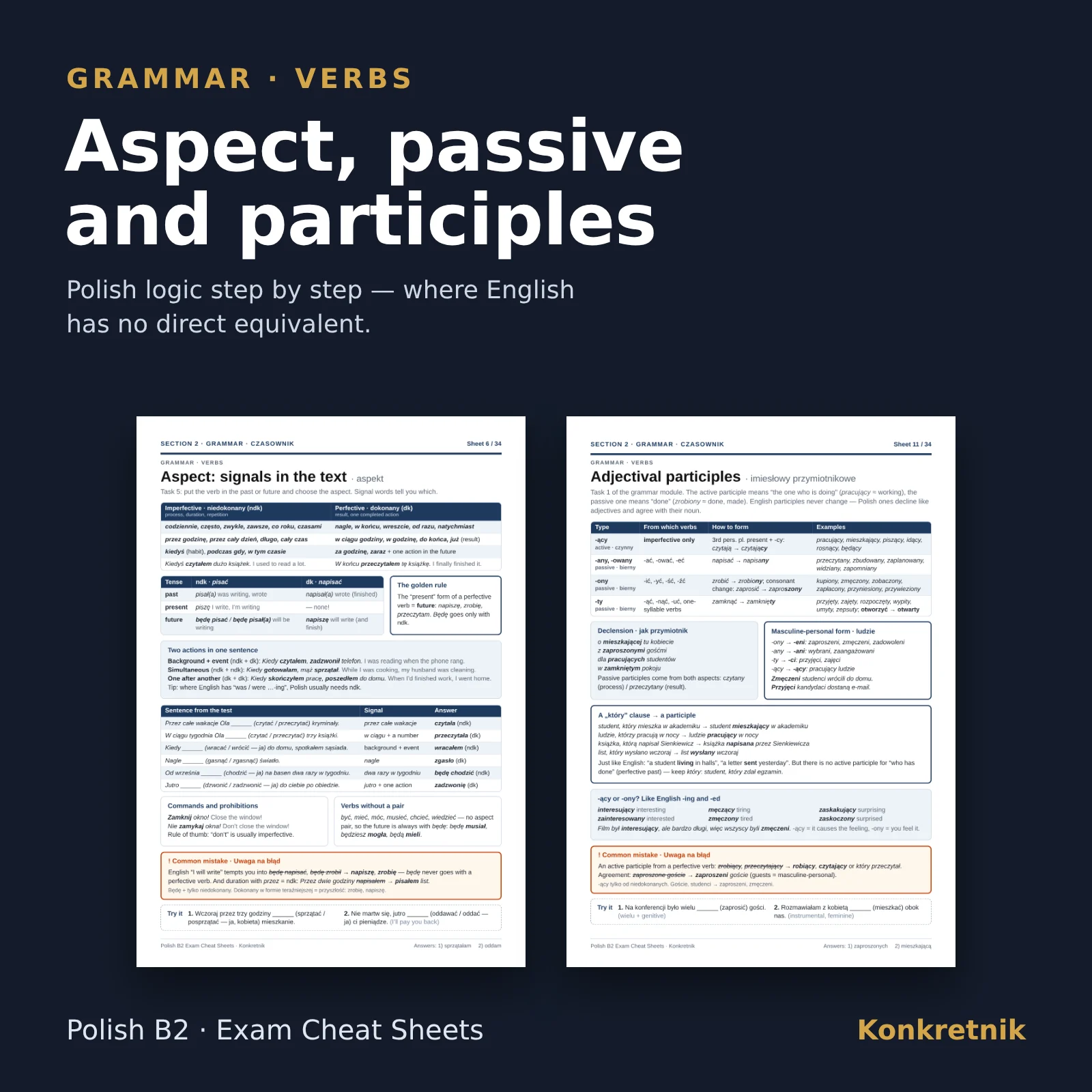 Polish B2 Exam Study Sheets – sample sheets: verbs
