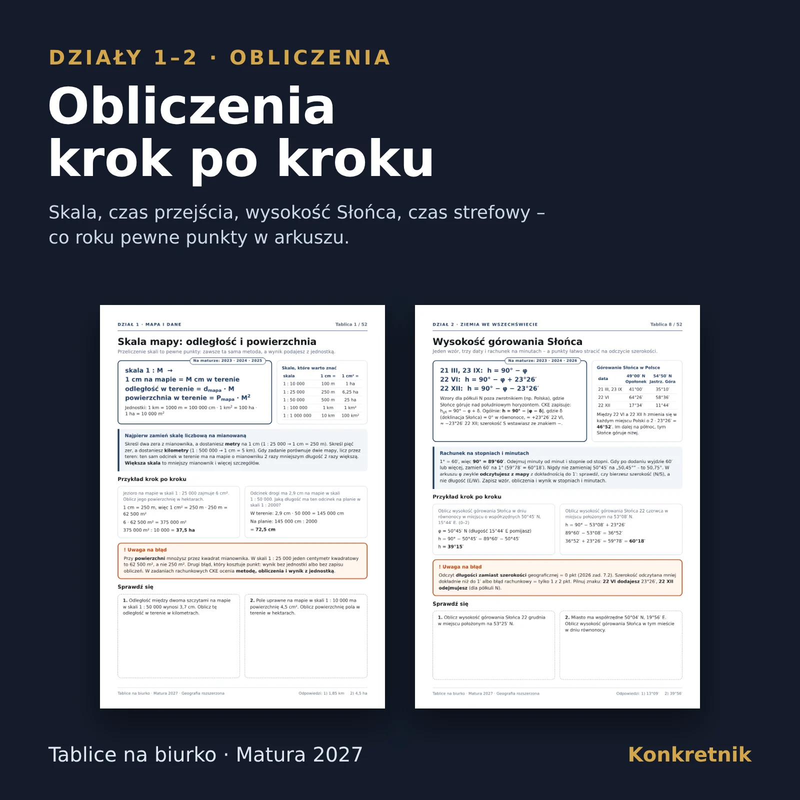 Obliczenia krok po kroku: skala i wysokość Słońca