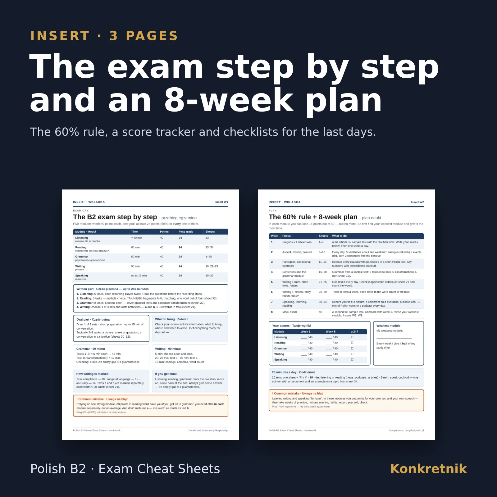 Polish B2 Exam Study Sheets – exam insert