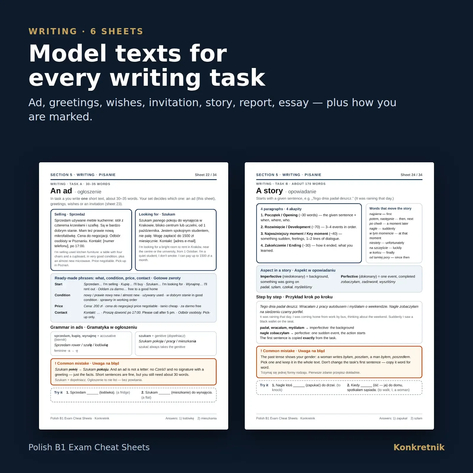 Polish B1 Exam Study Sheets – sample sheet