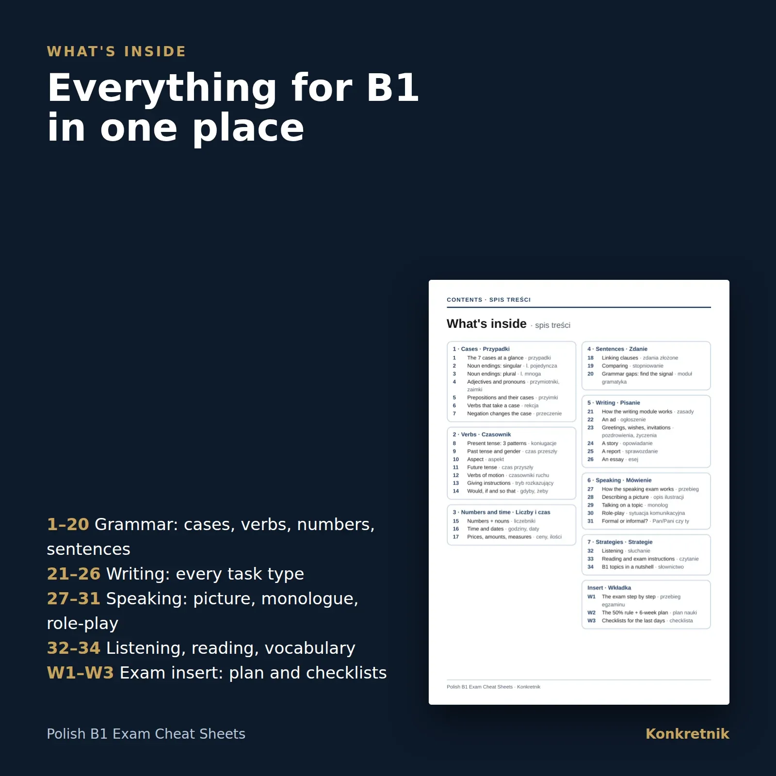 Polish B1 Exam Study Sheets – sample sheet