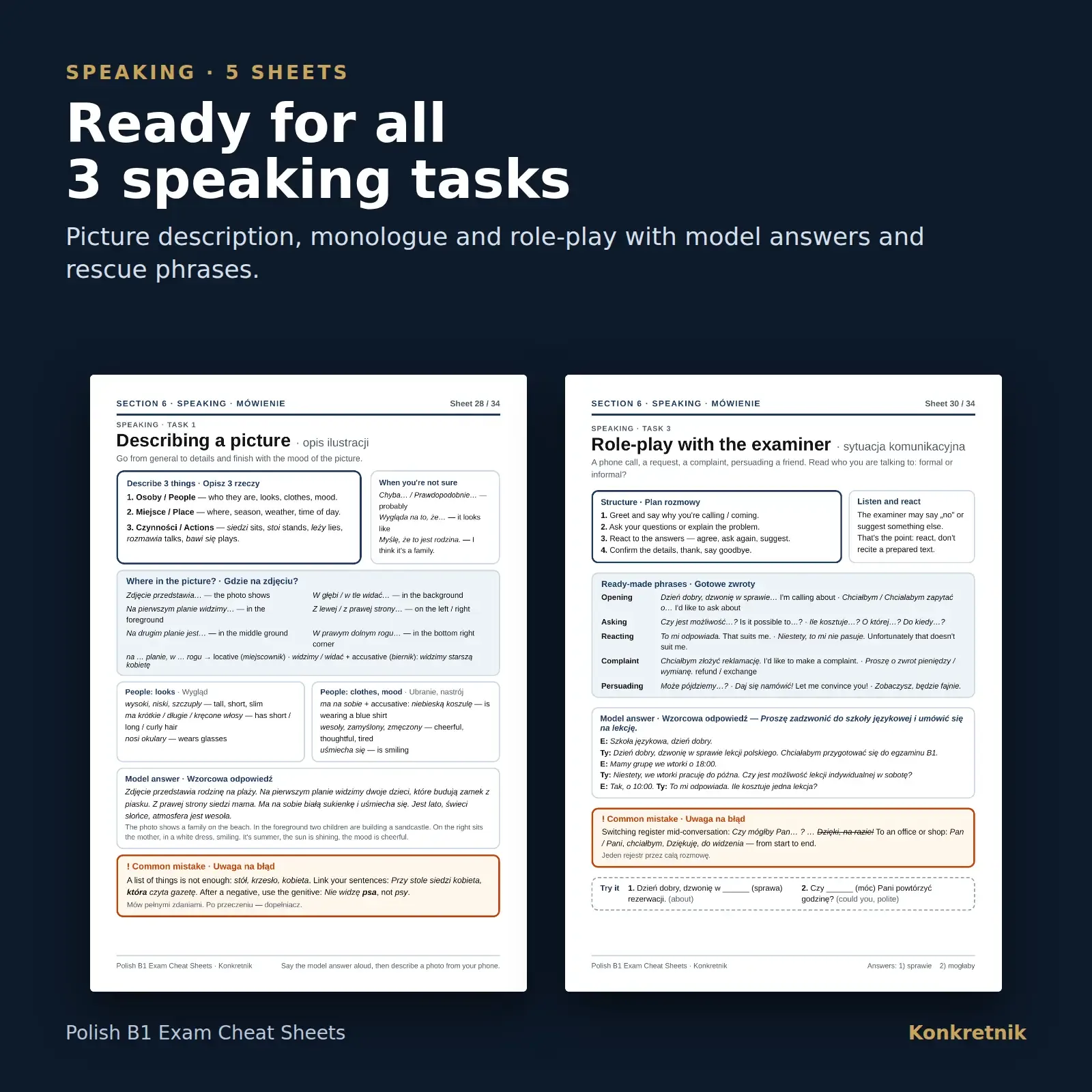 Polish B1 Exam Study Sheets – sample sheet
