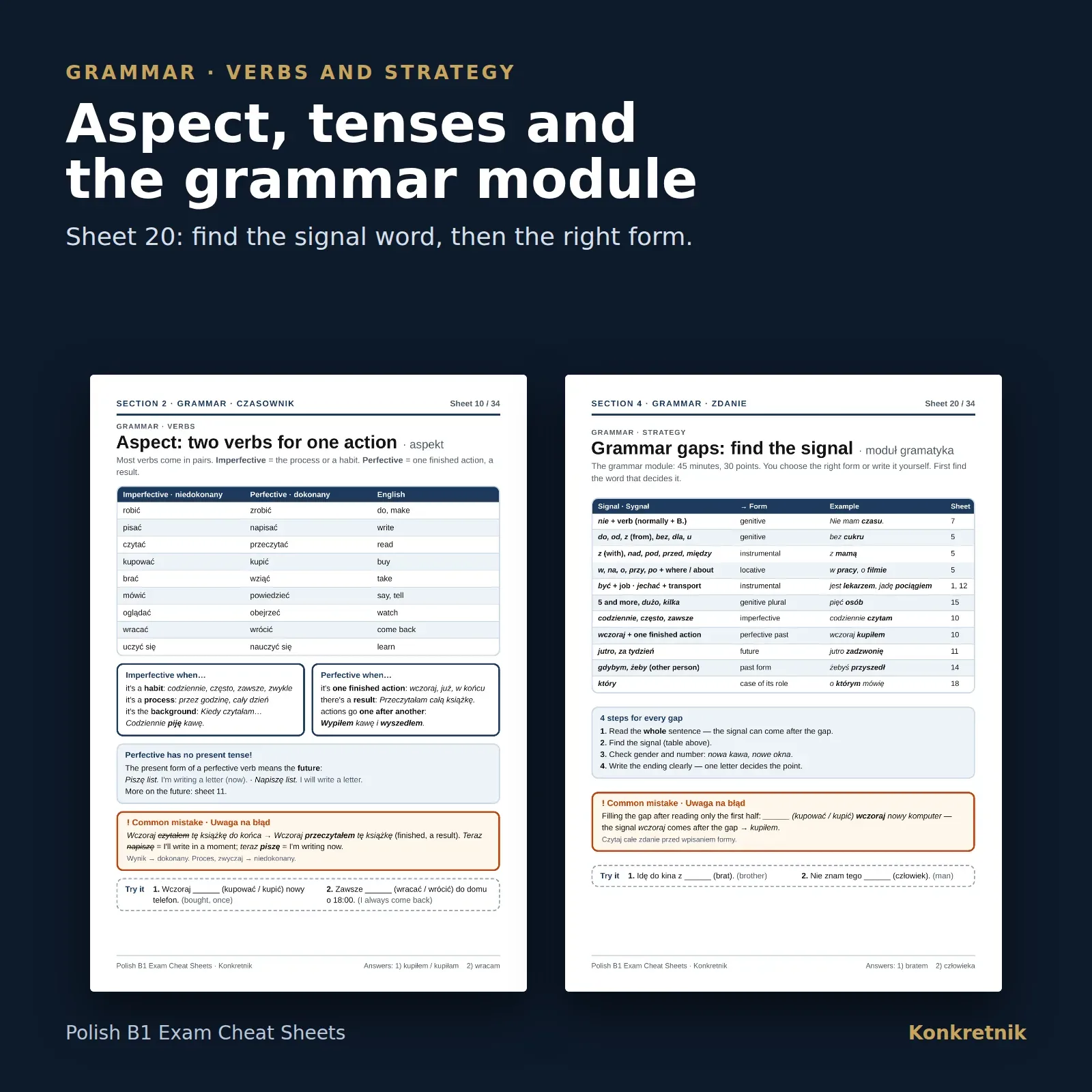 Polish B1 Exam Study Sheets – sample sheet
